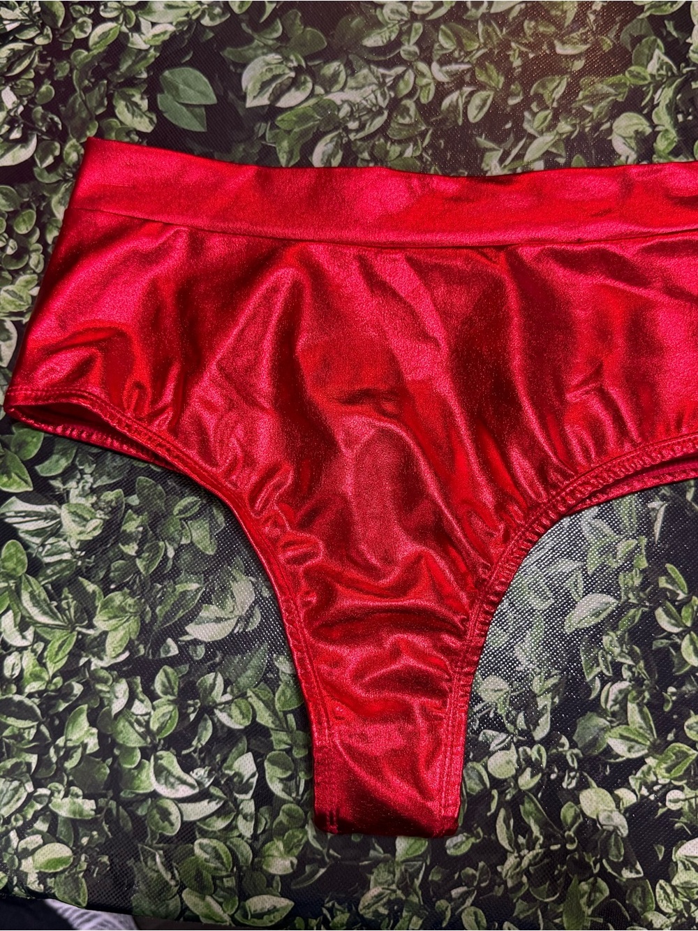 Metallic Red High-Waist Thong Bikini Bottoms - Picture 7 of 7